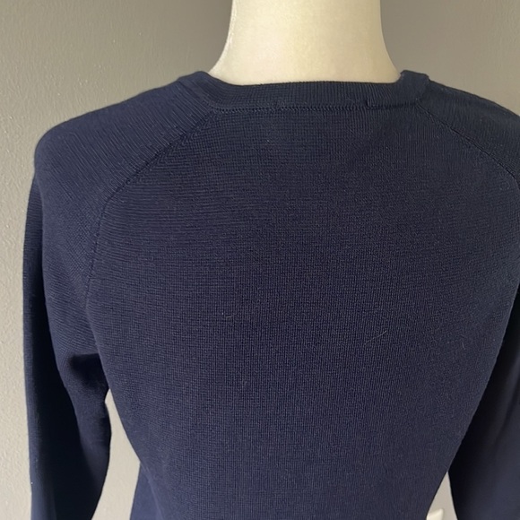 Barney's Navy Blue Merino Wool Lace Up Front Sweater - Picture 7 of 11